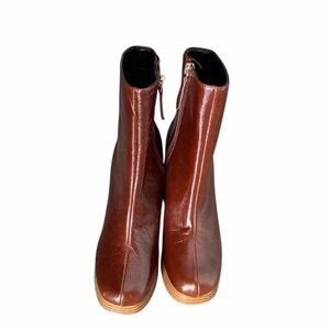 GUESS Brown Leather Danca platform Booties with Side Zip~5 1/2 M